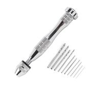 Hand Twist Drill with 10 HHS Bits | 0.3-3.6mm Wide Chuck for Wood/Plastic/Rubber | Silver Alloy Manual Drill Tool for Crafts & DIY Projects