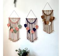 Hand Woven Leaves Tassel Tapestry Home Wall Decoration Homestay Room Wall Decorationfor Living Room Nursery Bedroom(Pink)