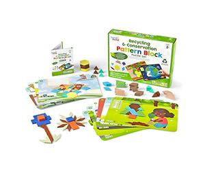 hand2mind Ensemble de puzzle à motifs de recyclage et de conservation, puzzle Tangram, formes géométriques pour enfants, blocs de cartes, jeu de motifs, blocs de batterie pour tout-petits, activités