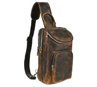 Handadsume Sac à bandoulière en cuir épais Crazy Horse Triangle Sling Sac de voyage une épaule Sac à dos pour homme 3028, 1-8033 Marron 2