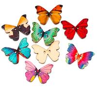 Handarbeit-Lieblingsladen Lot de 50 boutons en bois colorés - Motif papillon - 28 x 21 mm - À coudre - Pour loisirs créatifs - Pour vêtements d'enfants, chapeaux, vestes, scrapbooking
