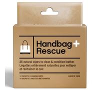 HandBagRescue Lingette de nettoyage naturelle pour sacs à main en cuir Élimine la saleté, la crasse et les taches de surface. Boîte de 10 lingettes emballées individuellement.