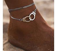 Handcess Bracelet de cheville bohème en argent avec menottes pour femme et fille
