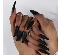 Handcess cercueil mat faux ongles longue ballerine noire presse sur les ongles couleur pure couverture complète faux ongles bâton sur ongles pour femmes et filles