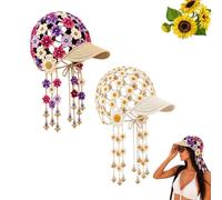 Handcrafted Floral Crochet Baseball Cap, Breathable Boho Floral Hat | Knitted Sunflower Hollow-Out Baseball Cap, Lightweight Open-Knit Floral Cap with Decorative Tassels for Beach Travel Outdoor