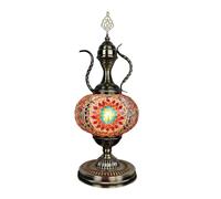 Handcrafted Mosaic Turkish Wine Pot Lamp Moroccan Glass Pitcher Table Lamp Bohemian Teapot Night Stand Light Fixture for Living Room Bedroom Desk Bedside Decor,Red