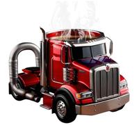 Handcrafted Semi-Truck Shaped Coffee Mug, Ceramic & Stainless Steel Novelty Cup, 11oz Funny Trucker Travel Mug with Insulated Handle, Unique Birthday Gift for Men Truck Driver, Home Office Desk Decor