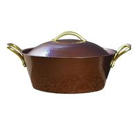 Handcrafted Thickened Pure Copper Hot Pot with Lid - Induction & Gas Compatible, Traditional Handmade Diameter 24.5cm(For gas)
