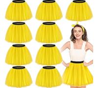 Handepo Lot de 9 jupes tutu colorées pour femme, 4 couches en tulle élastique, jupe tutu classique en vrac pour costume d’Halloween fille des années 80, jaune, Taille Unique