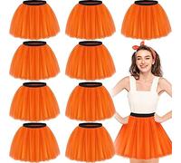 Handepo Lot de 9 tutus colorés pour femme - Jupe tutu en tulle à 4 couches élastique classique en vrac pour costume d'Halloween des années 80, Orange, Taille Unique