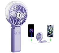 HandFan Ventilateur brumisateur portable 5200 mAh, rechargeable, mini ventilateurs de refroidissement AC pour plage, voyage, concerts, cadeaux pour femme (violet clair)