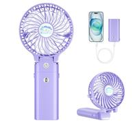 HandFan Ventilateur de poche rechargeable 5200mAh, autonomie de 20h, 3 vitesses avec fort débit d'air, ventilateur pliable à 180° portable pour voyage/été/concerts/balade/trajet, cadeau pour femme