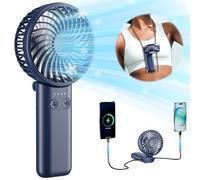 HandFan Ventilateur portable à main amélioré de 5200mAh avec cordon, ventilateur à main à 5 vitesses avec fort débit d'air [27 heures de fonctionnement], design compact pliable à 180°, ventilateur