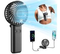 HandFan Ventilateur portable à main amélioré de 5200mAh avec cordon, ventilateur à main à 5 vitesses avec fort débit d'air [27 heures de fonctionnement], design compact pliable à 180°, ventilateur