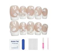 Handgefertigte Press on Nails | 3D Blumen Perlen Mandel Kunstnägel | Frühli