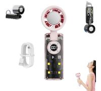 Handheld Fan With Instant Cooling Plate & Led Light,High Speed Folding Refrigeration Fan With Hook,Transparent Case Design,4-Level Adjustable,3600mah Long Battery Life,For Travel,Office,Home (pink)