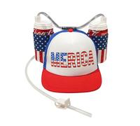 HandinHandCreations USA Merica Bonnet à boire Taille réglable avec paille pour soda ou boisson Casque de boisson Guzzler - Costume américain du 4 juillet - All American Party Gear