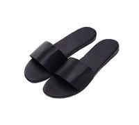 HANDKEI Pantoufles de maison pour femmes Pantoufles de sandales plates respirantes d'intérieur en satin d'été (38 EU, noir, numeric_38)