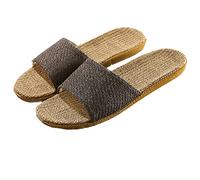HANDKEI Pantoufles en lin unisexes à la mode pantoufles d'intérieur antidérapantes à bout ouvert chaussures de plage en plein air sandales (Noir-Gris, numeric_44)