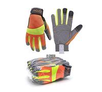 HANDLANDY Gants anti-vibrations haute visibilité réfléchissants pour écran tactile, dos en élasthanne souple, gants anti-vibrants (XL, orange) (6 paires)