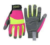 HANDLANDY Gants anti-vibrations réfléchissants haute visibilité pour femme, gants de travail antidérapants pour écran tactile, gants de jardin respirants et flexibles (rose haute visibilité, taille L)
