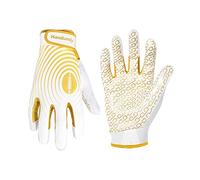 HANDLANDY Gants de football américain pour jeunes, gants de receveur adhérents pour enfants et adultes, gants de football extensibles noirs et dorés (blanc et or, taille L pour enfant et S pour adulte
