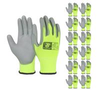 HANDLANDY Lot de 12 paires de gants de travail antidérapants et flexibles en nylon enduit de polyuréthane pour la construction, l'entrepôt, le jardinage (jaune haute visibilité, taille XL)