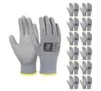 HANDLANDY Lot de 12 paires de gants de travail de protection antidérapants en nylon avec revêtement en polyuréthane pour la construction, l'entrepôt, le jardinage (gris, taille S)