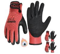 HANDLANDY Lot de 2 paires de gants de travail d'hiver imperméables, isolation thermique pour temps froid avec poignée pour homme et femme, pour congélateur, entrepôt de pêche (noir et rouge, taille L)