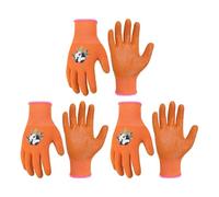 HANDLANDY Lot de 3 paires de gants de jardinage pour enfants de 2 à 13 ans, gants de jardin enduits de caoutchouc pour petites filles, garçons et jeunes (orange, 4XS, 2-3 ans)