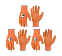 HANDLANDY Lot de 3 paires de gants de jardinage pour enfants de 2 à 13 ans, gants de jardin enduits de caoutchouc pour petites filles, garçons et jeunes (orange, 3XS, 4-5 ans)