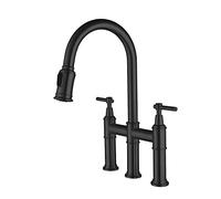 Handle High Arc Swivel 3 Hole Kitchen Sink Faucet with Pull Out Sprayer for Laundry Utility Bar Sinks, Matte Black