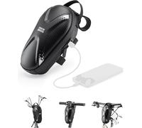 Handlebar Bag Electric Scooter 1.3l Front Bike Bag Folding Mtb Port Usb Charging Port Type-C Reflective Hard Shell Carbon Fiber Waterproof Pu Compartment Mesh 4 Strap Velcro Portable Black