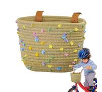 Handlebar Woven Front Basket | 21x16x16cm Cotton Rope & PU Bike Storage Basket | Adjustable Strap Handmade Bicy asket For Kids, Folding Bike, Electric B́ike, Road Cycle | Front Handlebar Carrier