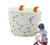 Handlebar Woven Front Basket | 21x16x16cm Cotton Rope & PU Bike Storage Basket | Adjustable Strap Handmade Bicy asket For Kids, Folding Bike, Electric B́ike, Road Cycle | Front Handlebar Carrier