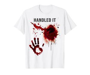 Handled It Shirt Sanglant Éclaboussures De Sang Zombie T-Shirt Graphique avec Valeur, Homme, Blanc, L