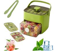 Handled Press-Type Ice Cube Tray Double-Layer, 48 Cube Ice Maker Machine, Double-Layer Portable Ice Cube Tray - Mini Instant Ice Cube Maker For Whiskey, Coffee & Cocktails (B)