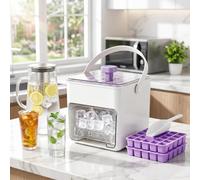 Handled Press-Type Ice Cube Tray Double-Layer,50 Cube Ice Maker Machine, Double-Layer Portable Ice Cube Tray - Mini Instant Ice Cube Maker For Whiskey, Coffee & Cocktails (B,50 Cube)