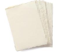 Handmade A4 Cream Mixed Paper With Fringed Edge - 21 X 30cm - 150 Gsm - Cold-Pressed Colorful Textured Paper Made With Recycled Cotton For Watercolor - 50 Sheets