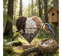 Handmade Alpaca Fiber Bird Nesting Heart, Bird Nesting Material, Refillable Heart-Shaped Hummingbird Nester, Winter Shelter and Decorative Garden Habitat for Home Yard and Nature Lovers(1 Set)