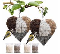Handmade Alpaca Fiber Bird Nesting Heart,Birds Nests Material Holder,Hummingbird Nest Boxes, Dual-Season Outdoor Bird Shelter, Including 1 Heart Shape Nesting and 2 Bags of Nest Materials (2PC)