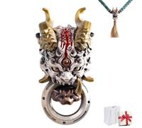Handmade Bead Talisman Charm Taoist Amulet, Retro Copper Beast Head Engraved Pendant, DIY Accessories Pendant for Bracelets Jewelry Making