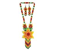 Handmade beaded Native native american style huichol glass seed bead Necklace Collar de cuentas nativas al estilo mexicano de los artesanos regalos para mujeres (Mehroon yellow & Green)