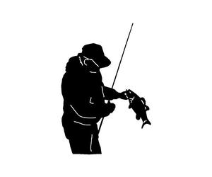 Handmade By Stukk Fisherman Sport Attraping Fish Fun Fun Stickers Stickers Vinyl Décalques 10.9cm x 15.8cm - Noir