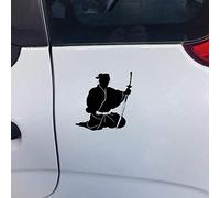 Handmade By Stukk Samurai Assis sur Le Genou avec l'épée Fun Fun Windows Vinyl Sticker 12.7cmx13.3cm - Noir