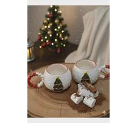 Handmade Christmas Tree Ceramic Mugs Set - Embossed Knit Texture