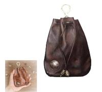 Handmade Cowhide Retro Storage Bag, Portable Retro Handmade Key Pouch, Retro Coin Purse Handmade Leather Wallet (Black)