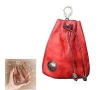 Handmade Cowhide Retro Storage Bag, Portable Retro Handmade Key Pouch, Retro Coin Purse Handmade Leather Wallet (Red)