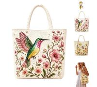 Handmade Crochet Bee Embroidered Tote Bag,Vintage Floral Shoulder Bag | Cute Embroidery Print,Boho Quilted Beach Purse Handbag with Tassel,for Summer Shopping Beach Travel