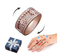 Handmade Diamond Ornate Geometric 3D Band Ring, Gear Spinner Rings Rotating Mechanical Decompression Anxiety Ring for Women Men Teens (Rose Gold,11)
